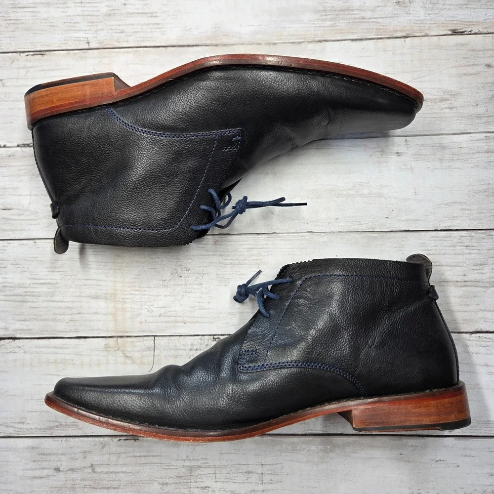 Ted Baker Ashcroft 4 Chukka Boot Square Toe Men‎ 10 Black Leather Blue Stitching